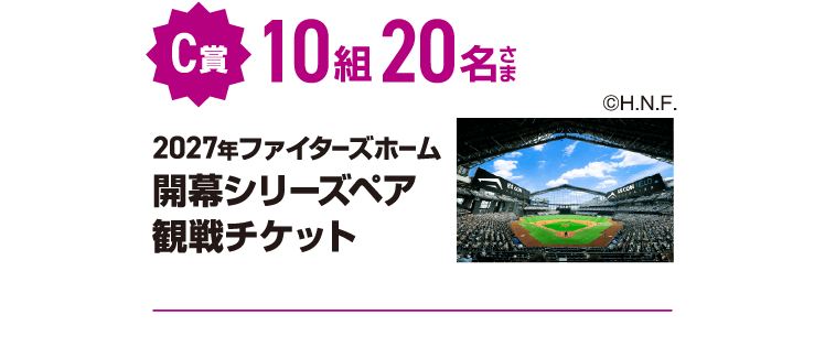 C賞 10組20名さま 2027年ファイターズホーム開幕シリーズペア観戦チケット